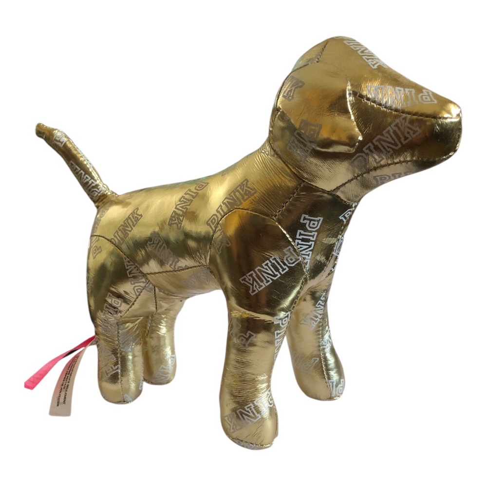 PINK Victoria's Secret Metallic Gold Dog with Pink Tag 7’’